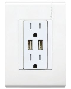 Tomacorriente Dúplex 2P+T + 2 USB 3.1A con Protección Infantil 15A 127250V~ Placa Blanca