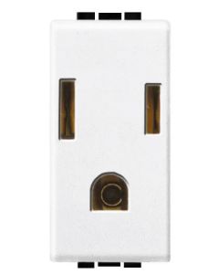 Toma de corriente polarizada y aterrizada 2P+T con protección infantil color blanco 1 mod 15A 127