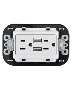 Tomacorriente Dúplex 2P+T con protección infantil y con 2 cargadores USB 3.1 A 3 mód.