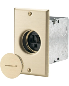 TR5797 CAJA DE PISO Y PLACA LATONADA CON TAPA ROSCADA C/RECEPTACULO 2P+T 15A