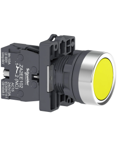 EasyLine Botón pulsador redondo 22mm retorno por resorte color amarillo NA IP65
