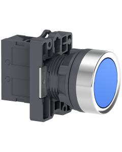 EASYLINE BOTON PULSADOR REDONDO 22MM RETORNO POR RESORTE COLOR AZUL NA IP65     